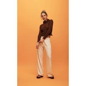 Savannah Morrow Taya Knit Top in Coco Brown Organic Cotton Turtleneck XL NWT